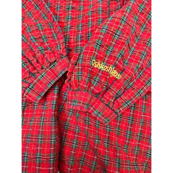 OshKosh BGosh 1980s Toddler Size 4 Red Plaid Cotton Dress Embroidered Collar - Picture 3 of 10